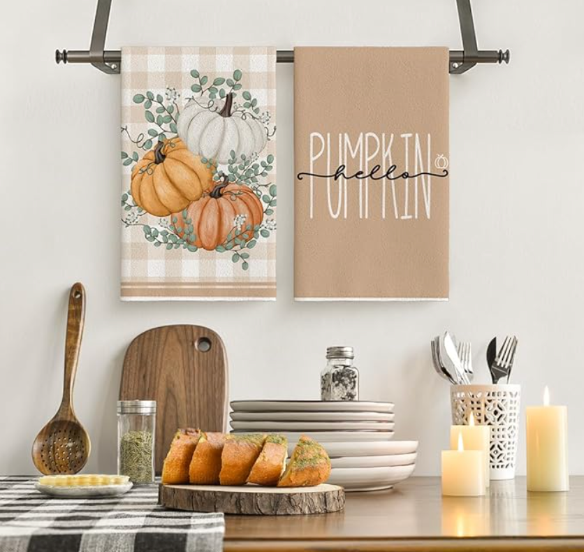 Artoid Mode Orange Eucalyptus Leaves Hello Pumpkin Fall Kitchen Towels Dish Towels, 18x26 Inch Farmhouse Give Thanks Decoration Hand Towels Set of 4 , Fall Decor 2024 Trends: Discover the Latest for Your Home